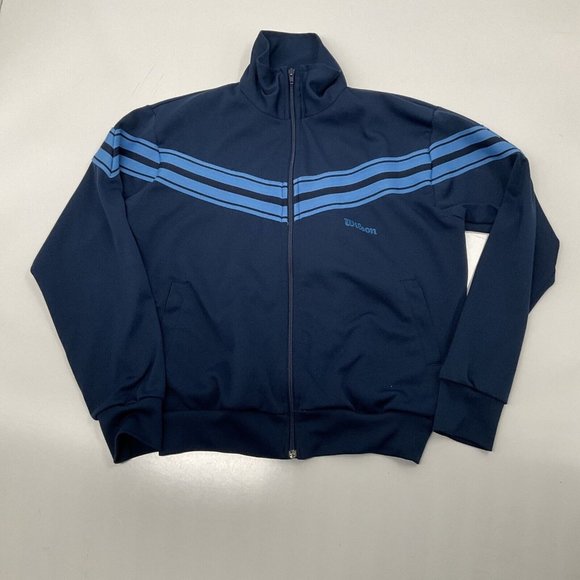 VTG 1970s Polyester Wilson Full Zip Tennis / Track Jacket - sz: Small (Blue) - Picture 1 of 9